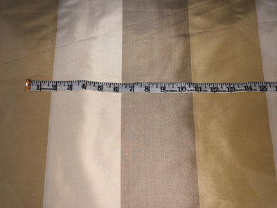 100%Silk taffeta excellent stripes in 3 colors 2 shades of gold and cream-4 inch wide each stripe 54" wide TAFS49