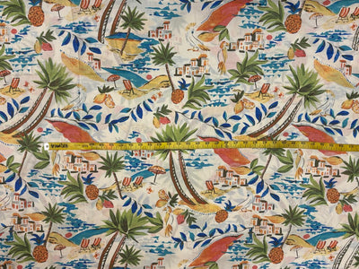 100% Cotton Poplin ivory with palm tree print 53" wide [18434]