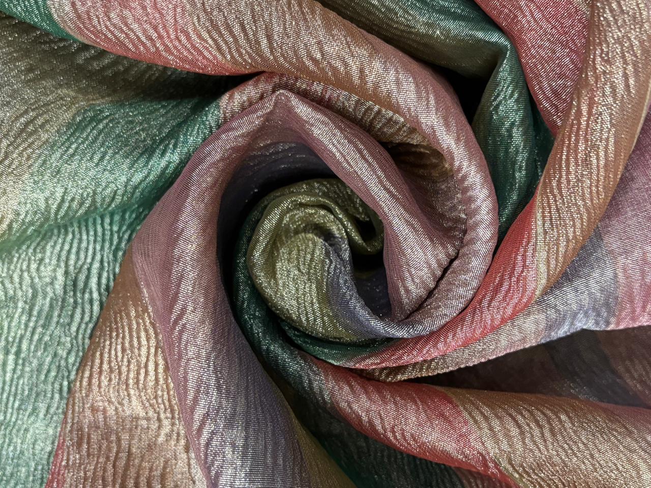 Tissue Crushed  gold with color stripes of multi color  [18282]