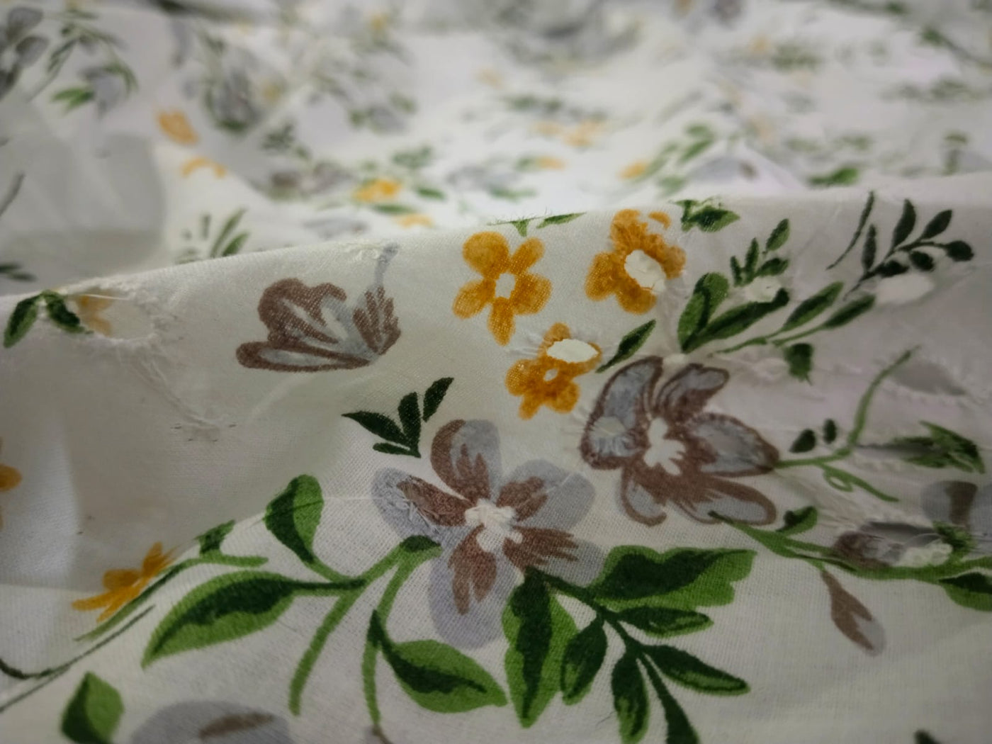 100% Cotton printed and chikan embroidery  fabric  58 inches wide 147 cms.available in 3 colors