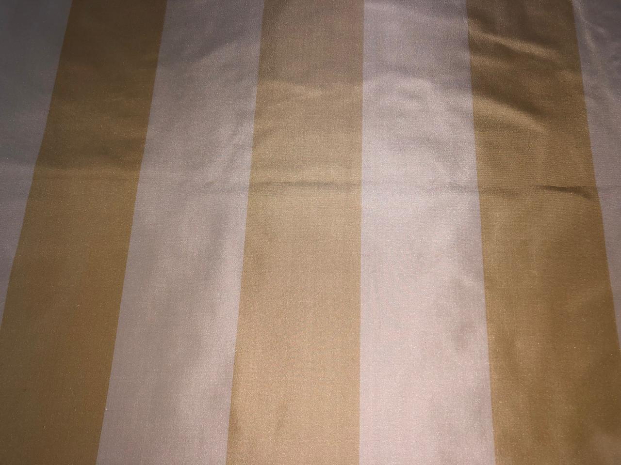 100% Silk Taffeta Fabric  cream and gold Stripes TAFS161[2] 54&quot; wide