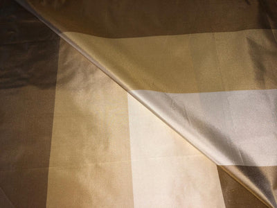 100%Silk taffeta excellent stripes in 3 colors 2 shades of gold and cream-4 inch wide each stripe 54" wide TAFS49