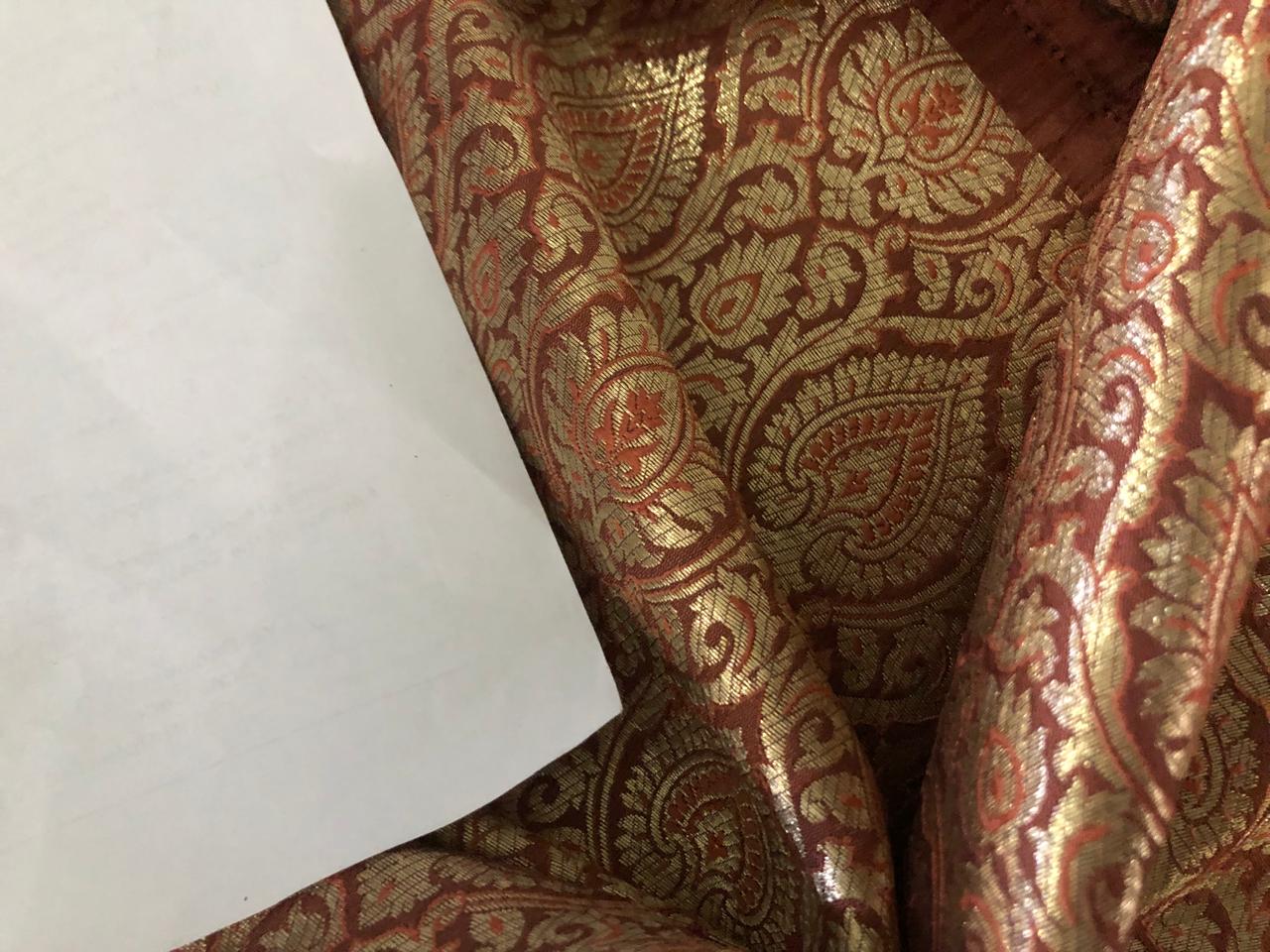 Silk Brocade jacquard fabric  with metallic gold 44" wide available in 2 colors MUSTARD and PEACH BRO935[2/3]