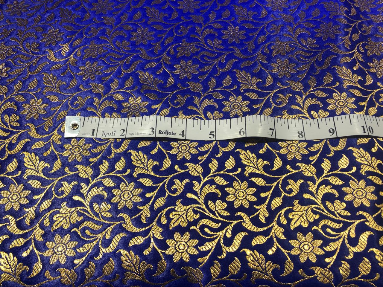 Silk Brocade fabric 44" and metallic gold floral jacquard available in 2 colors royal blue and green BRO1048