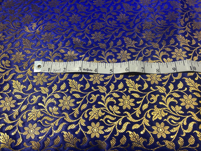 Silk Brocade fabric 44" and metallic gold floral jacquard available in 2 colors royal blue and green BRO1048