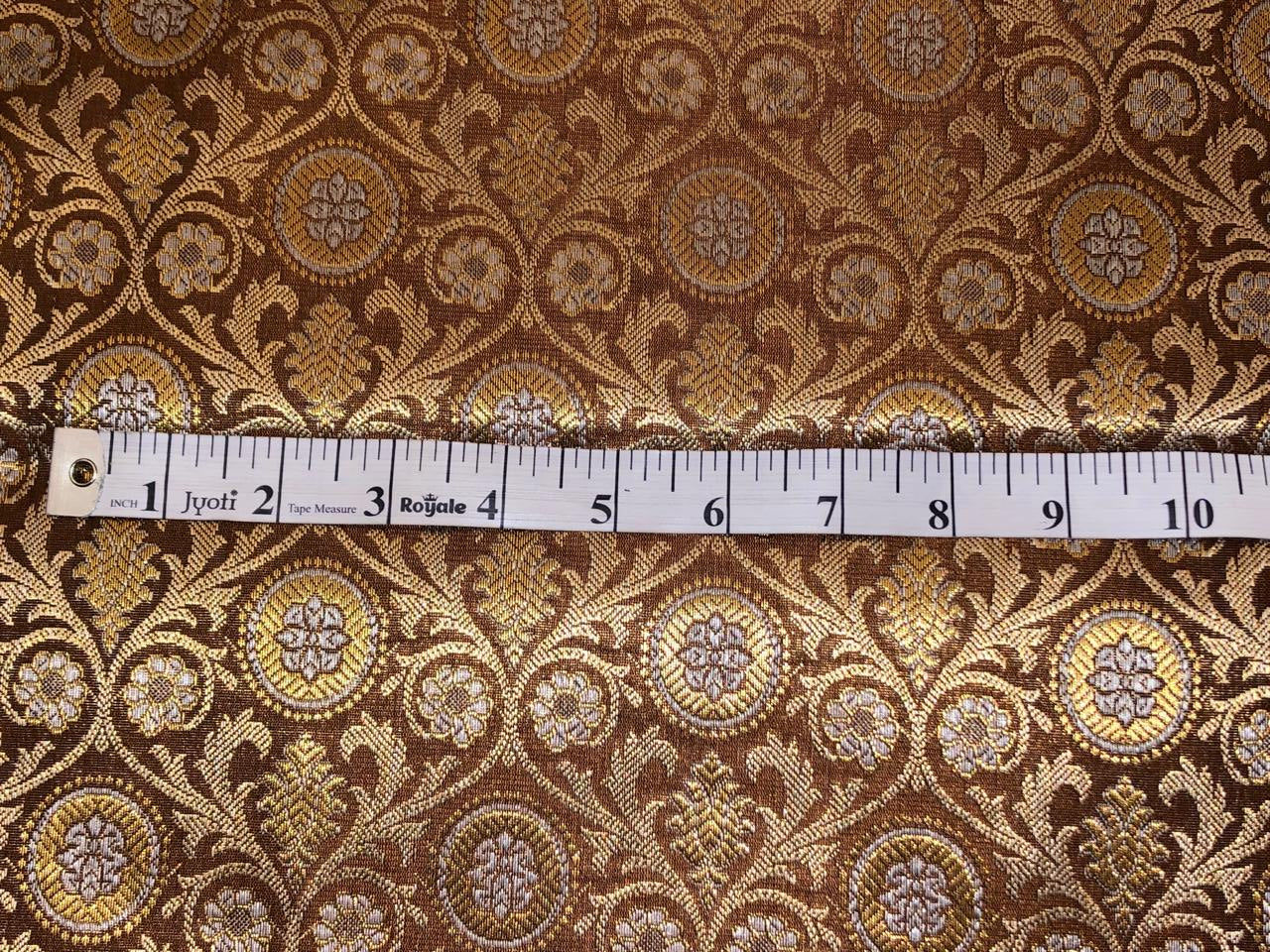 Silk Brocade fabric brown with  gold and silver  jacquard BRO1074[3]