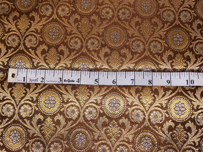 Silk Brocade fabric brown with  gold and silver  jacquard BRO1074[3]