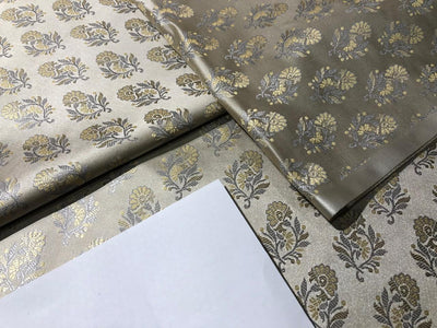 Silk Brocade Fabric sand gold with silver and gold flower motif 44" wide BRO964[4]