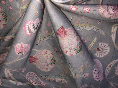 100% linen FLORAL digital print fabric 44" wide available in 2 colors grey/pink and ivory/pink