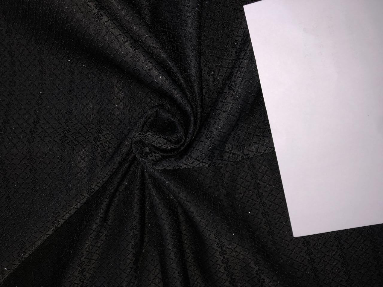 Silk Brocade Fabric BLACK with diamond jacquard with stripes of subtle black sequence  58"wide  BRO966[2]