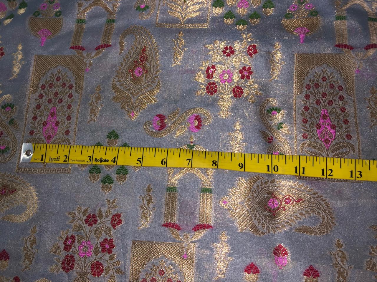 Silk Brocade fabric 44" available in 4 colors  peach, white ivory, mint and grey  [BRO1042]