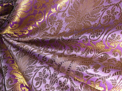 Silk Brocade fabric 44" wide with metallic gold jacquard  lilac color BRO805(2)NEW