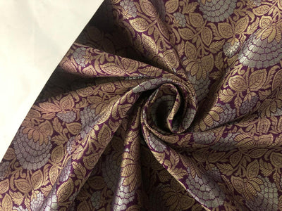 Silk Brocade fabric 44" wide metallic gold and silver Floral  available in 3 colors black and purple and gold BRO939[4/5/6]