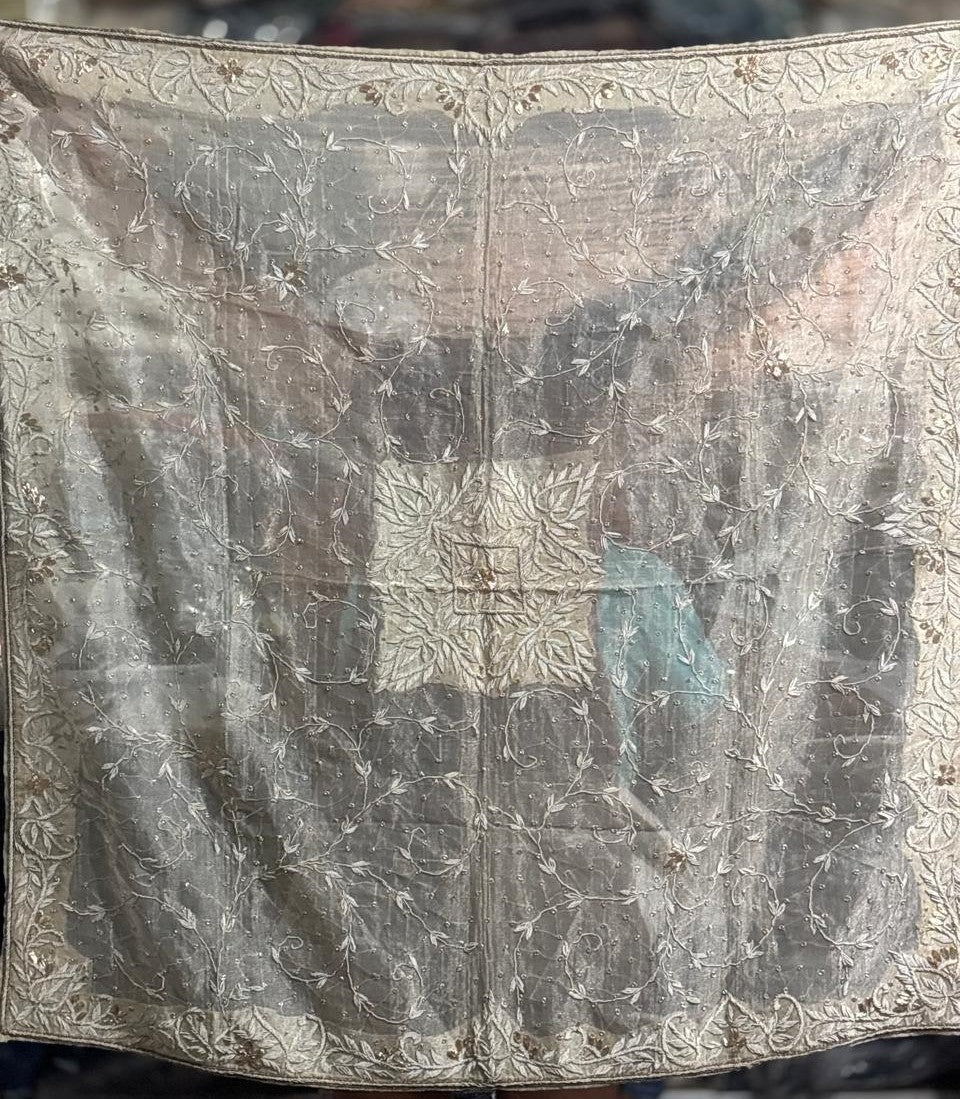 Table  Cover in gold tissue square 37 inch x 37 inch full zardozi embroidered gold [17688]