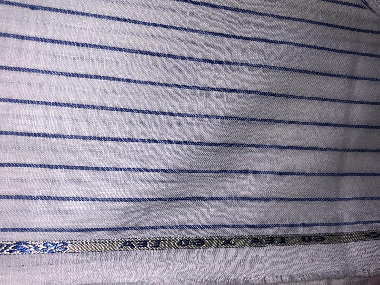 100% Linen stripe 60's Lea Fabric 58" wide available in 2 colors blue and sea green [17643/44]