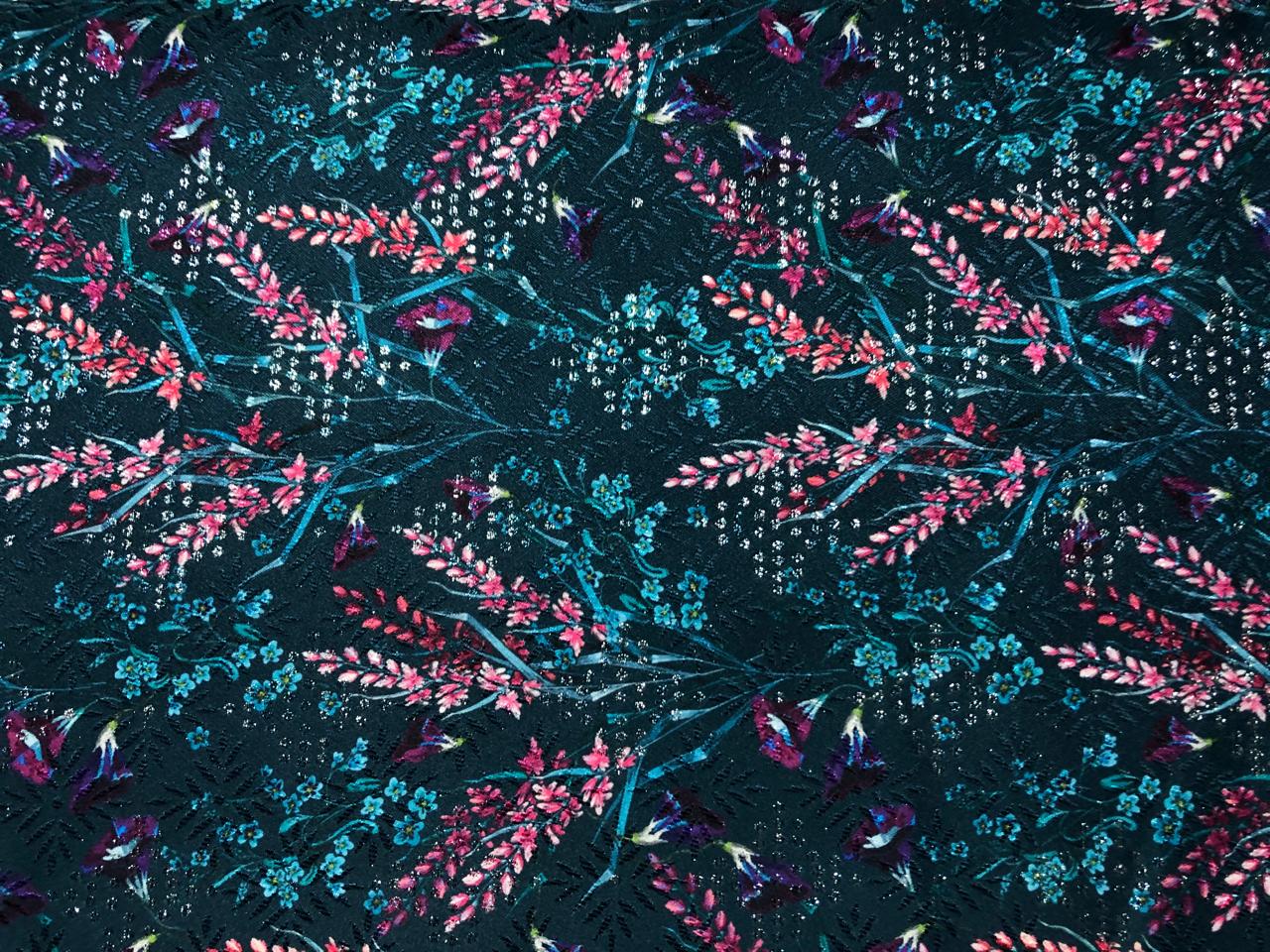Silk Brocade fabric  jacquard with digital print teal , pink and purple 54" BRO1035[1]