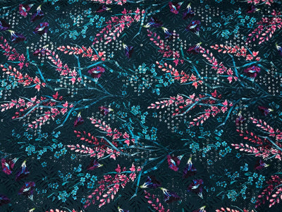 Silk Brocade fabric  jacquard with digital print teal , pink and purple 54" BRO1035[1]