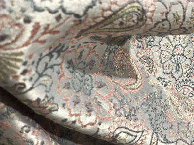 Silk Brocade fabric  jacquard with with subtle embroidery 54"available in 2 colors pink and grey and lilac grey BRO1034[1/2]