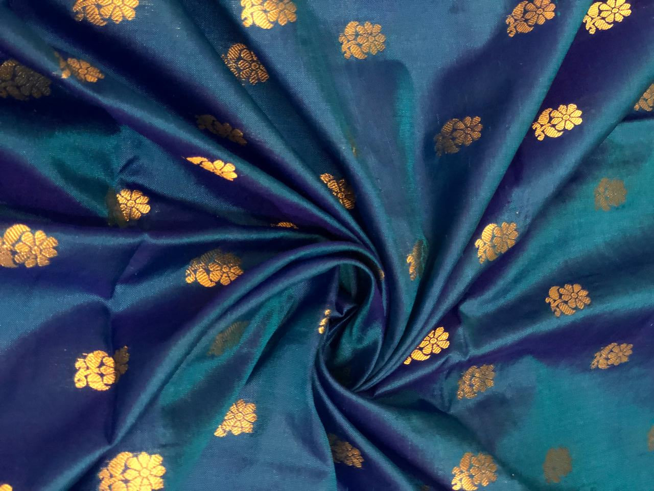 100% PURE Silk Brocade fabric with tiny floral motifs in gold available in 3 , two tone shades BRO1101[1/2/3]