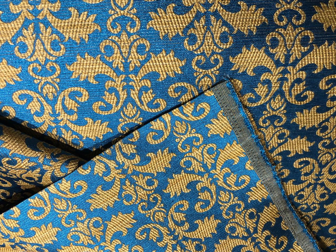 Brocade Fabric all over jacquard in a subtle gold available in 2 colors turquoise and royal blue 44" wide BRO421[1/2]