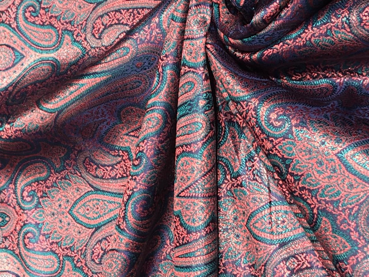 Silk Brocade fabric 44" wide TEAL AND CANDY  JACQUARD   BRO960[5]