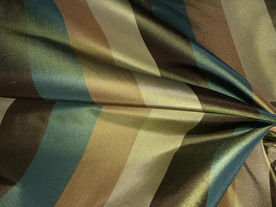 100% Silk Taffeta Fabric gold, brown, light olive, dark olive and slate blue  Stripes 54" WIDE TAFS163[4]