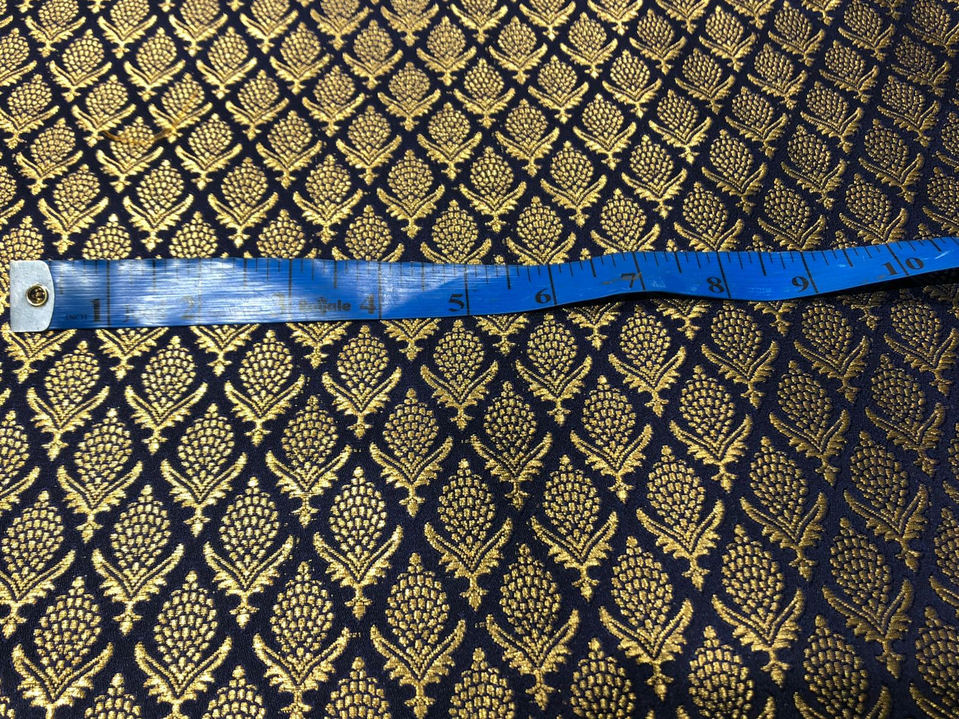 Silk Brocade fabric 44"navy with gold  jacquard motifs BRO1058[4]