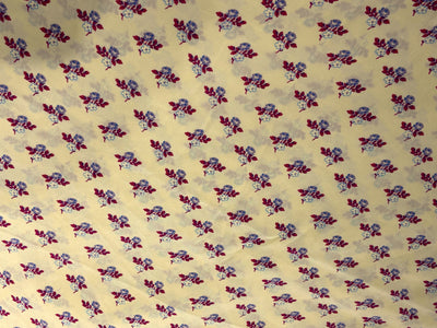 Pure silk  crepe printed fabric cream with tiny lavender burgundy floral motifs 54"[18262]