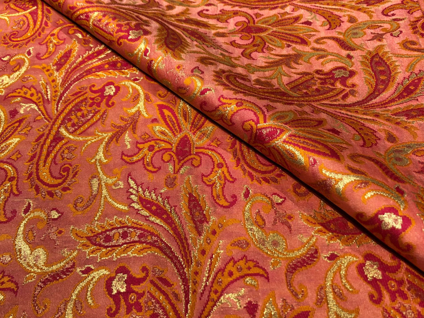 Silk Brocade fabric 44" floral, paisley with gold metallic jacquard available in 3 colors pink,peach,mango/mint green,pink,mango and silver grey,pink,mango BRO1058