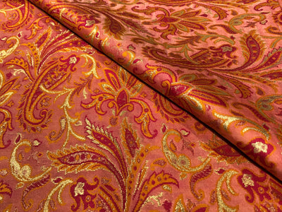 Silk Brocade fabric 44" floral, paisley with gold metallic jacquard available in 3 colors pink,peach,mango/mint green,pink,mango and silver grey,pink,mango BRO1058