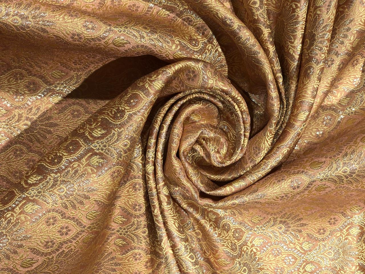 Silk Brocade fabric 44" available in 2 colors dusty peach, and peachy orange [BRO1041]