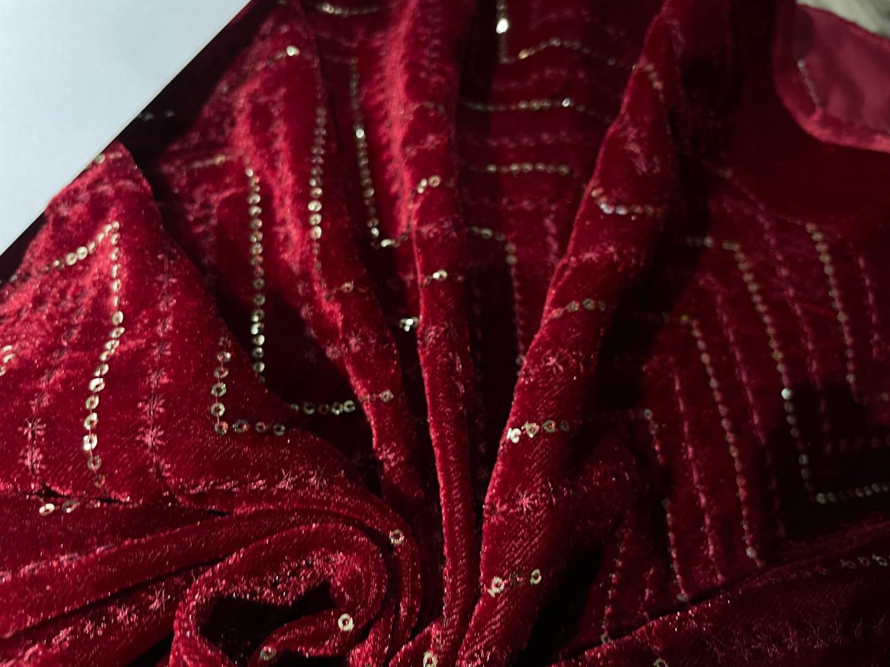 Micro Velvet Fabric Embroidered 44" wide available in 2 colors blood red and mulberry