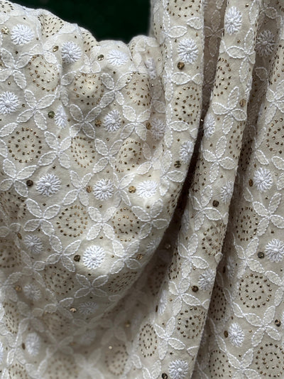 Stole with mukesh , dori tikki ,a traditional Indian embroidery 44" wide and 3 yards long.[17687]