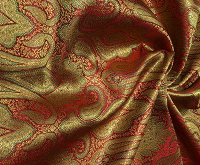 Silk Brocade fabric 44" wide paisley jacquard available in 3 colors pink and blue ,red and green and pastel pink and slate blue BRO1037