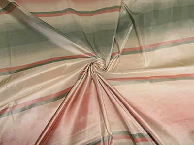 SILK TAFFETA FABRIC ~Reddish Pink,Green and Cream colour stripe TAF S#18 54" wide