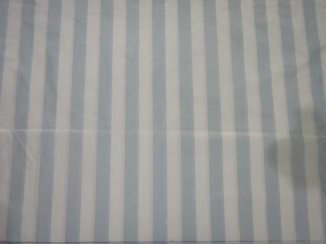 100% Silk Taffeta Fabric Light Powder Blue &amp; Ivory Stripes 54&quot; wide  TAFS7