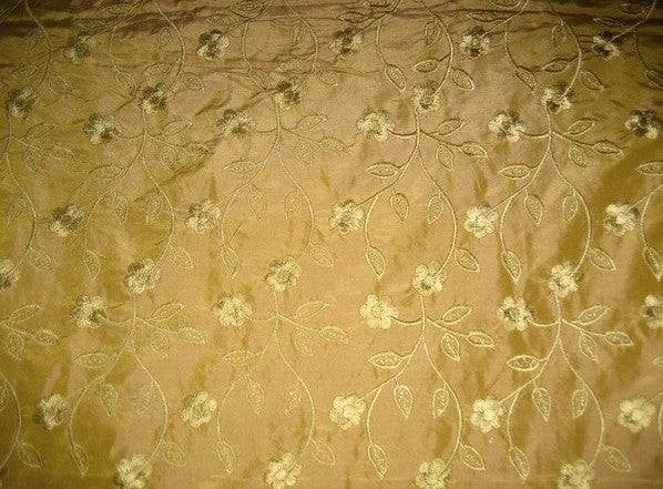 Pure SILK TAFFETA FABRIC Gold with Gold Embroidery TAFE1