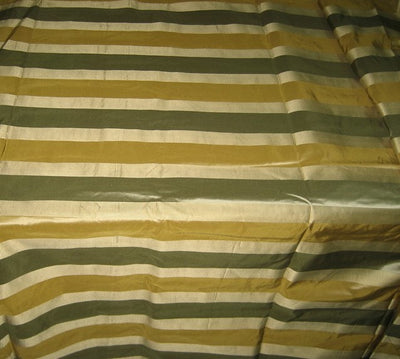 100% SILK TAFFETA FABRIC Green &amp; Gold jacquard stripes 54&quot; wide TAFSJ5[2]