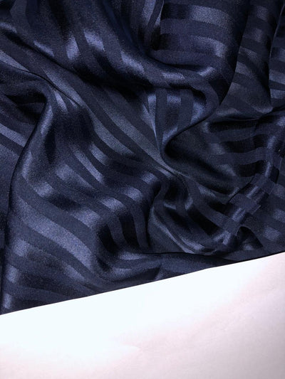 100% SILK CHIFFON  fabric NAVY WITH SELF SATIN stripe 54" wide [16084]