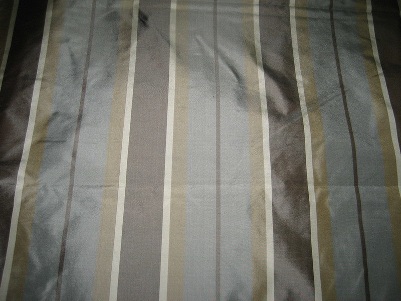 Silk Taffeta Fabric Shades of Brown &amp; Blue Stripes 54&quot; wide TAF#S32
