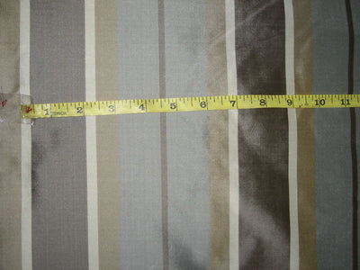 Silk Taffeta Fabric Shades of Brown &amp; Blue Stripes 54&quot; wide TAF#S32