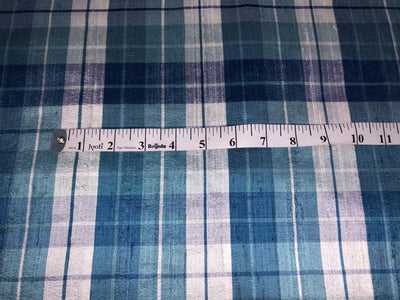 100% silk dupion  Plaids fabric with slubs shades of blue  and white  54" wide DUPNEWC26[4]