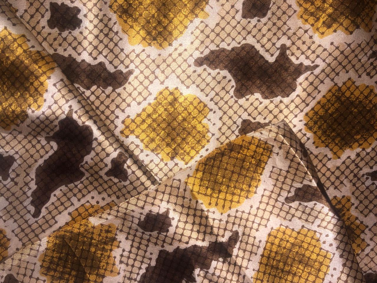 100% Pure Silk Satin 80 grams 54"Wide Fabric abstract print  available in 2 colors black and brown  [18285/86]