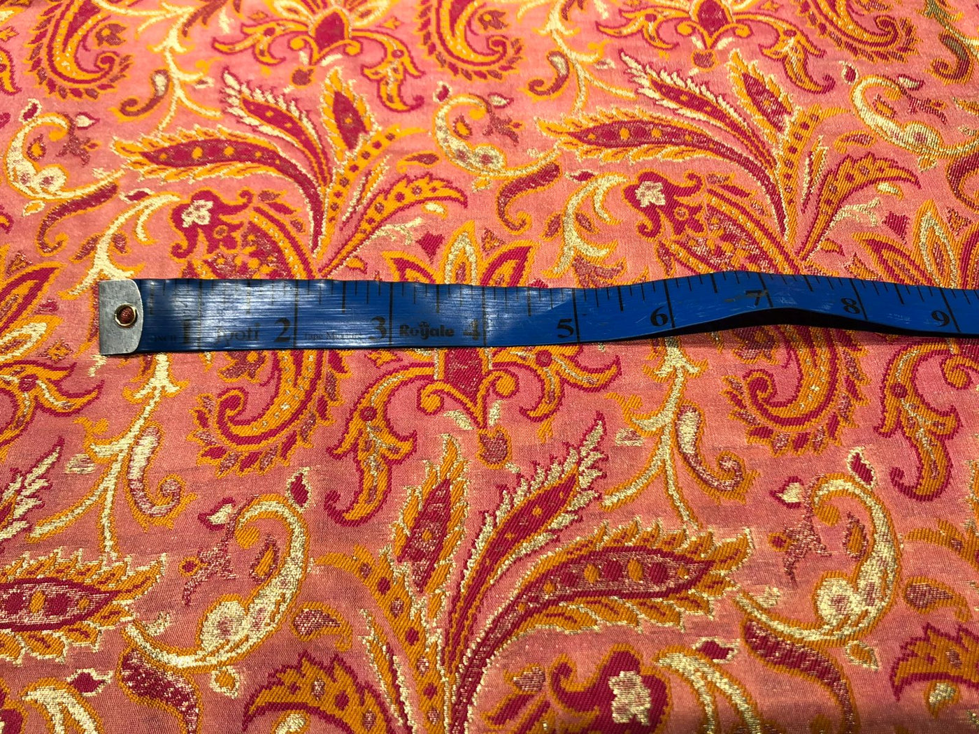 Silk Brocade fabric 44" floral, paisley with gold metallic jacquard available in 3 colors pink,peach,mango/mint green,pink,mango and silver grey,pink,mango BRO1058