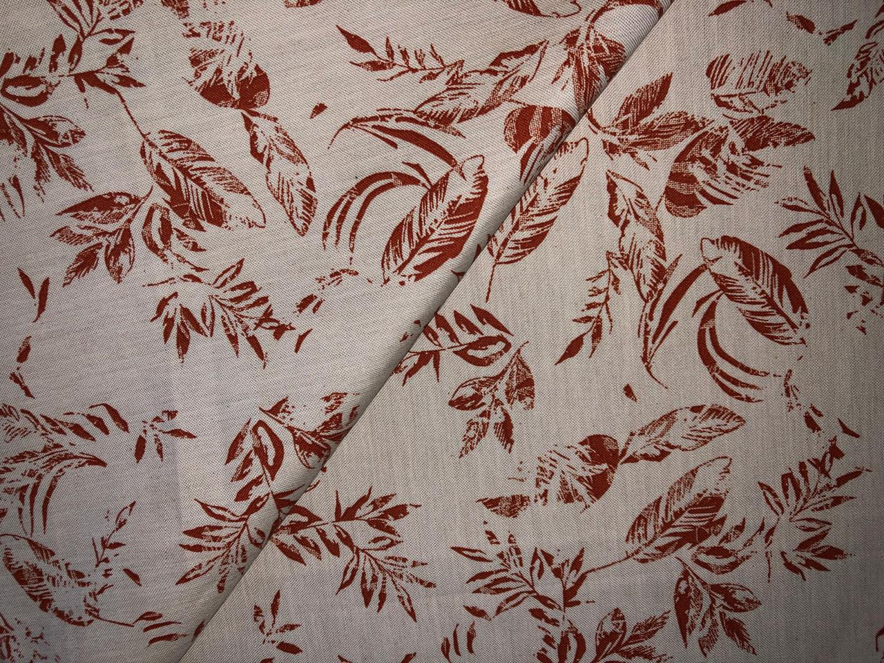100% Cotton Linen  print 58" wide LEAVES motif's cream and brown [17219]