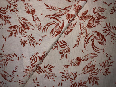 100% Cotton Linen  print 58" wide LEAVES motif's cream and brown [17219]