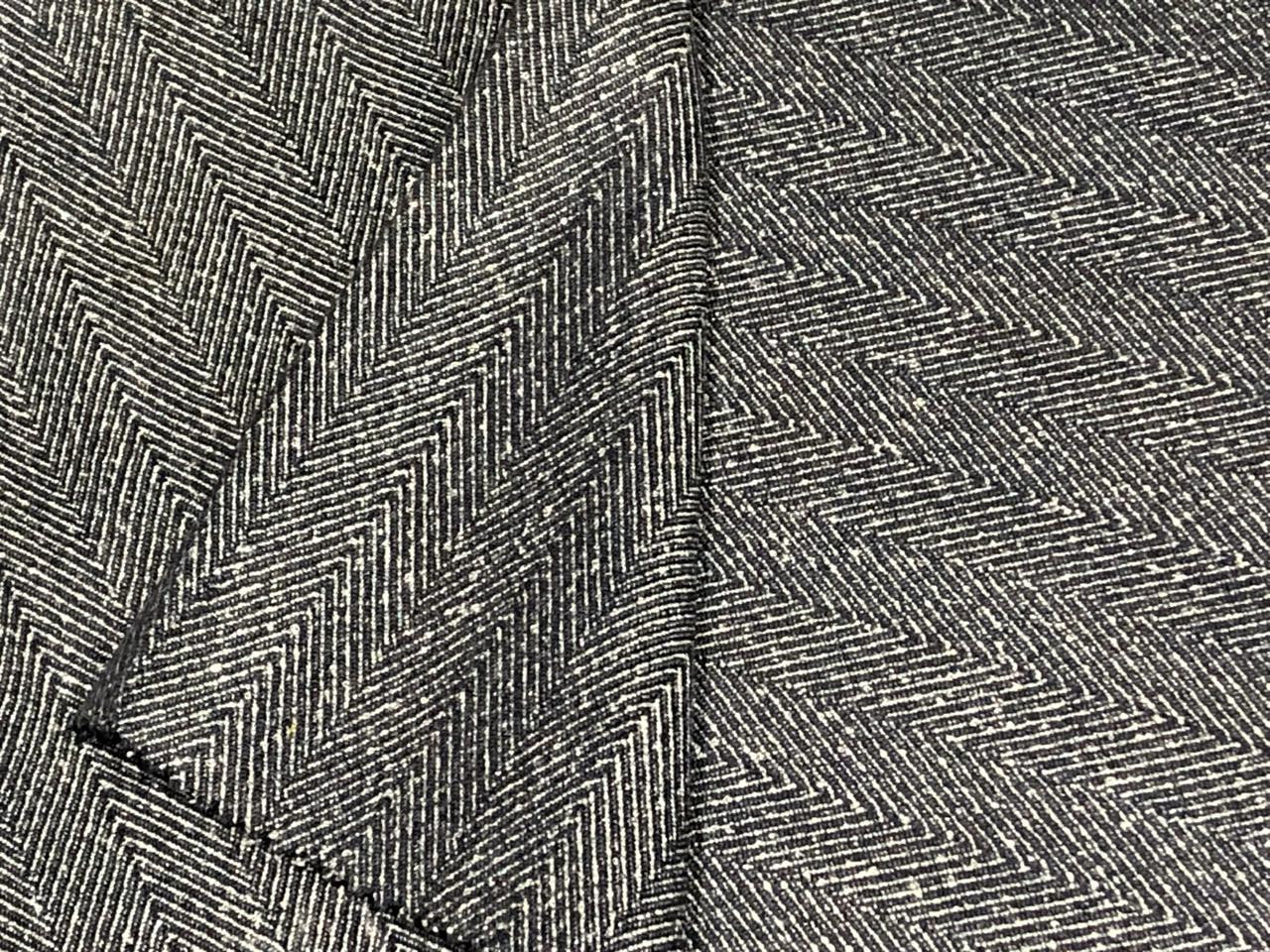 TWEED FANCY Suiting Fabric NAVY AND WHITE ZIG ZAG LINES single length of 2 yards  [16582]