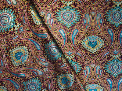 Silk Brocade fabric teal, black, red, mustard and metallic gold   BRO1092[1]