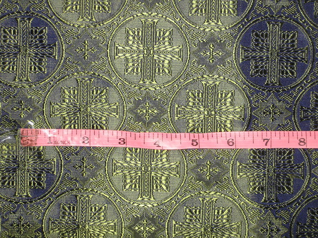 Silk Brocade jacquard Vestment Fabric Navy Blue &amp; Green 44" WIDE BRO81[2]
