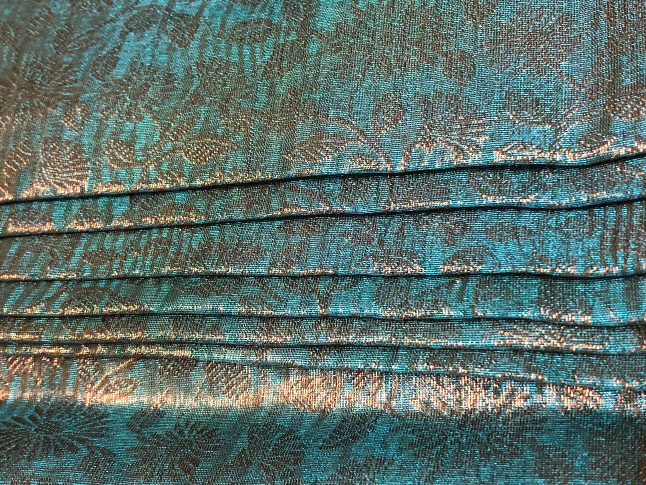 Silk Brocade Tissue Fabric with metallic copper  jacquard available in 2 colors  DUSTY ROSE AND TEAL BRO988[2/3]